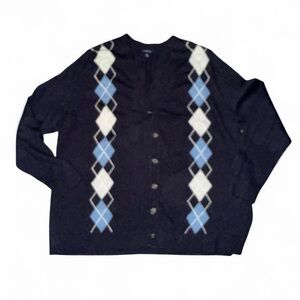 LANDS END Women's Argyle Pattern Sweater - Black and Blue